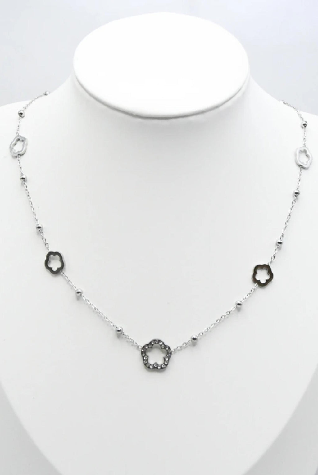 Collier Fleur Argentée acier inoxydable