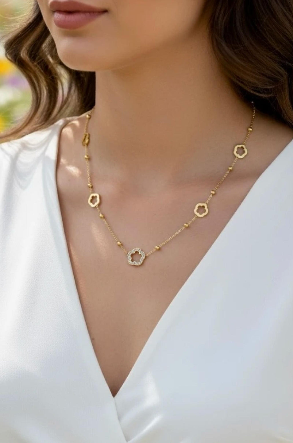 Collier Fleur Dorée acier inoxydable