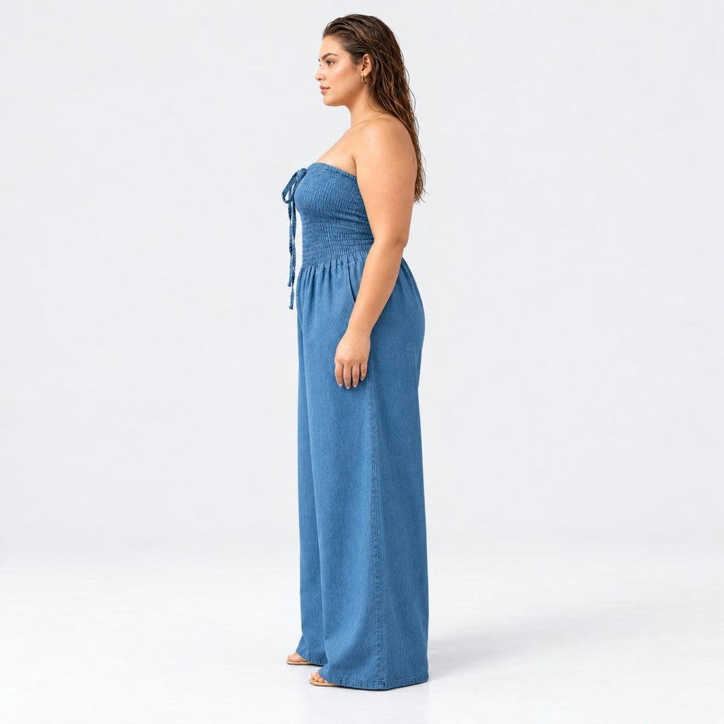 Combinaison grandes tailles bustier aspect jean à jambes larges - vue 2