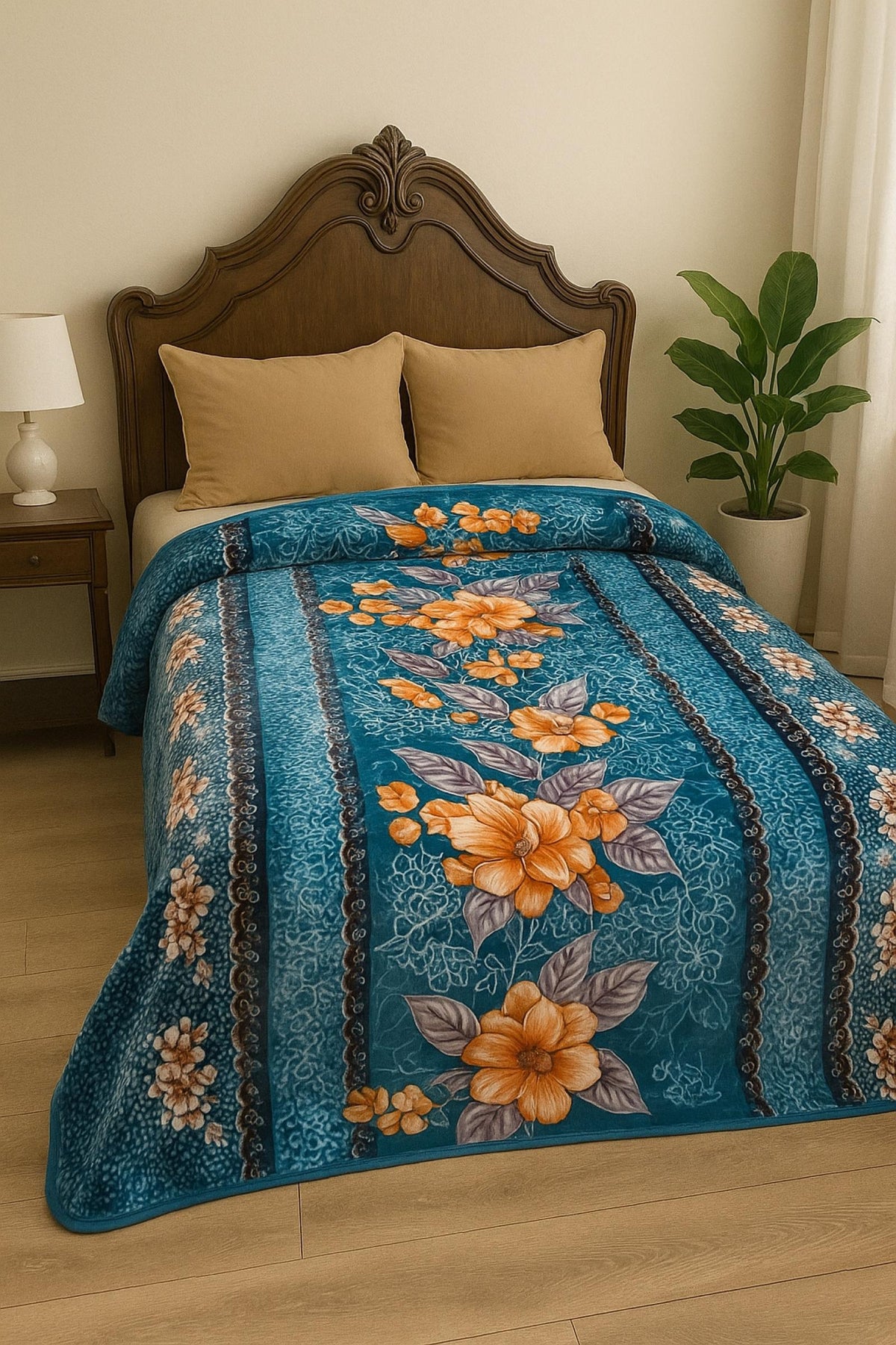 Couverture premium Flower Blue en velour