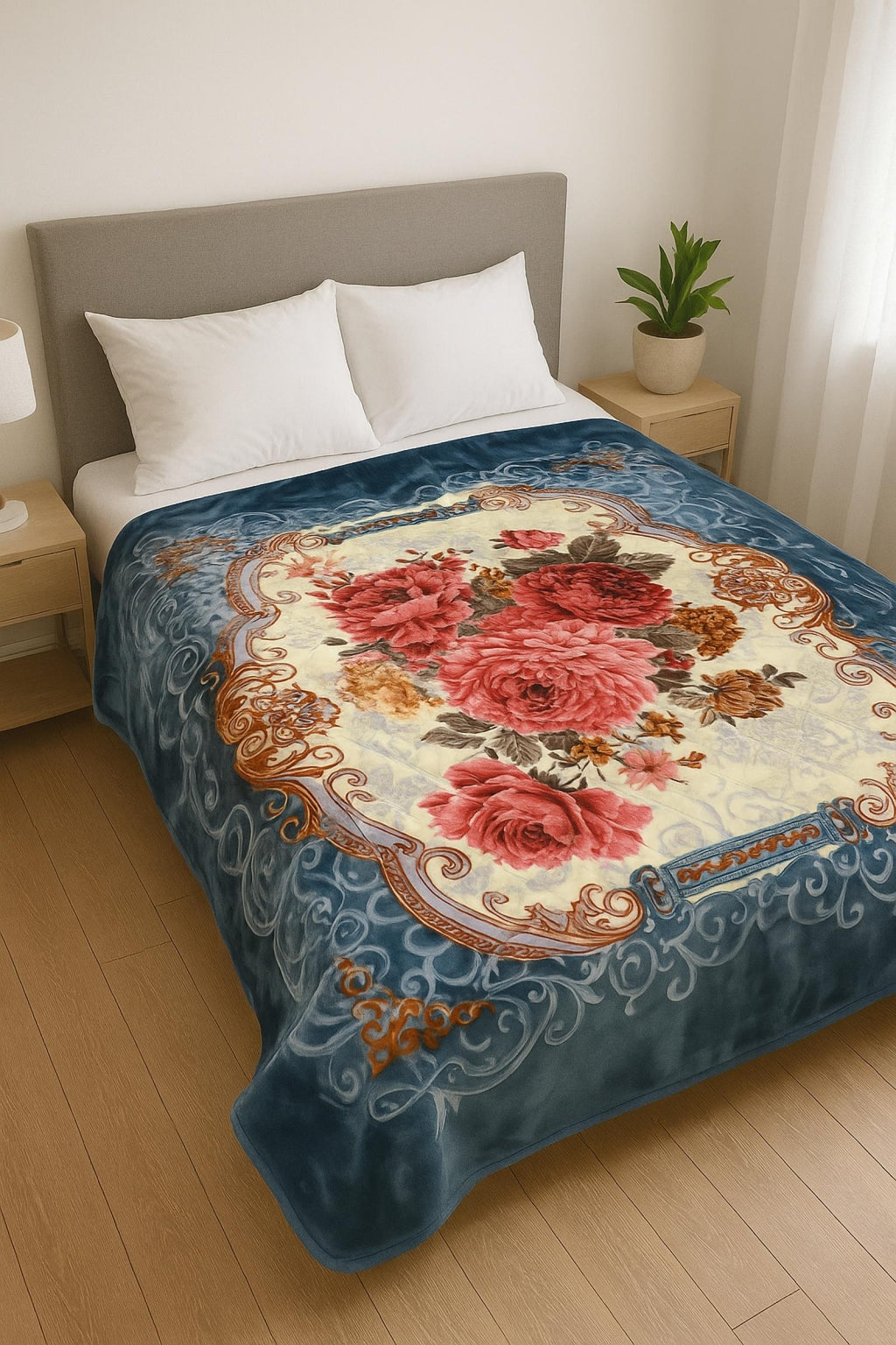 Couverture Premium Flower Blue en Velour