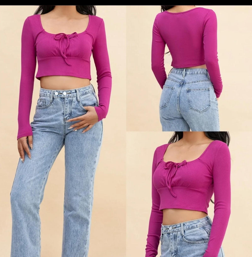 Crop top côtelé fuchsia Modèle Anéa - Santa Mode