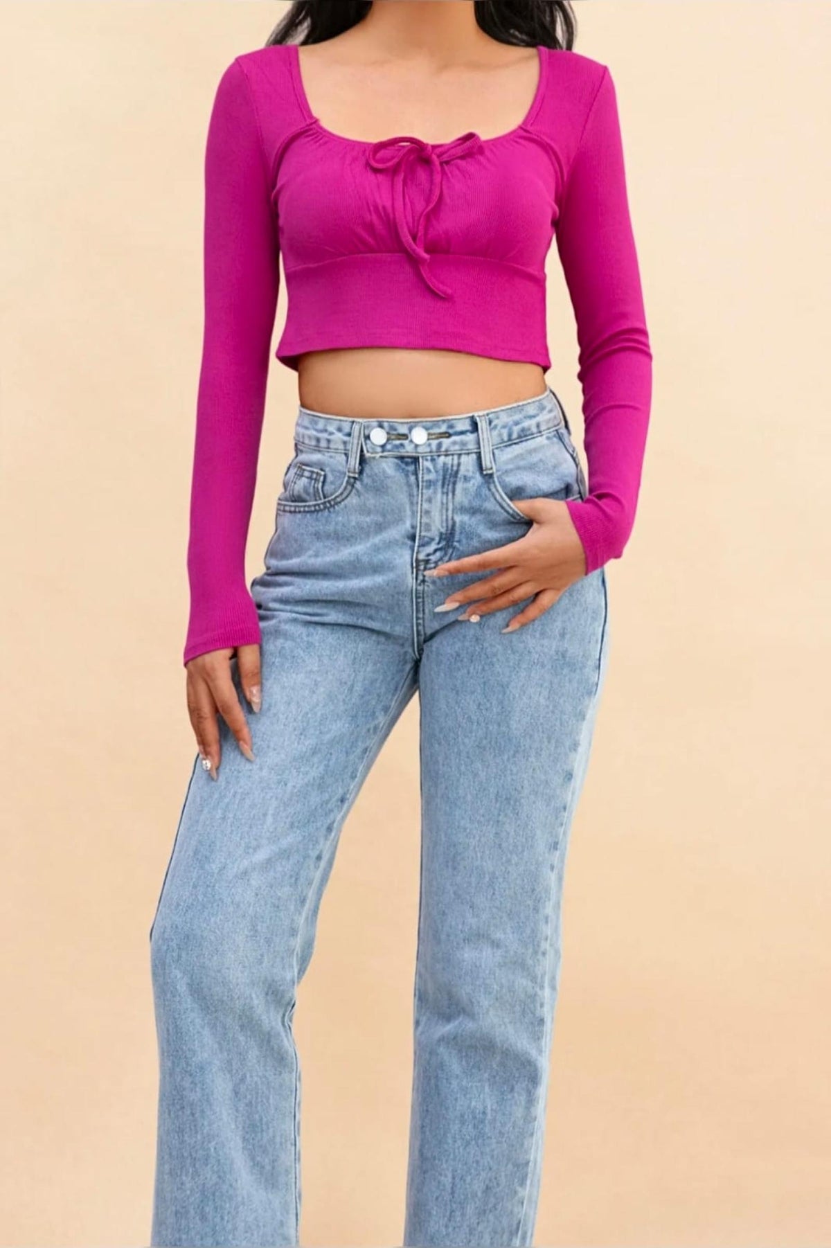 Crop top côtelé fuchsia Modèle Anéa - Santa Mode - vue 2