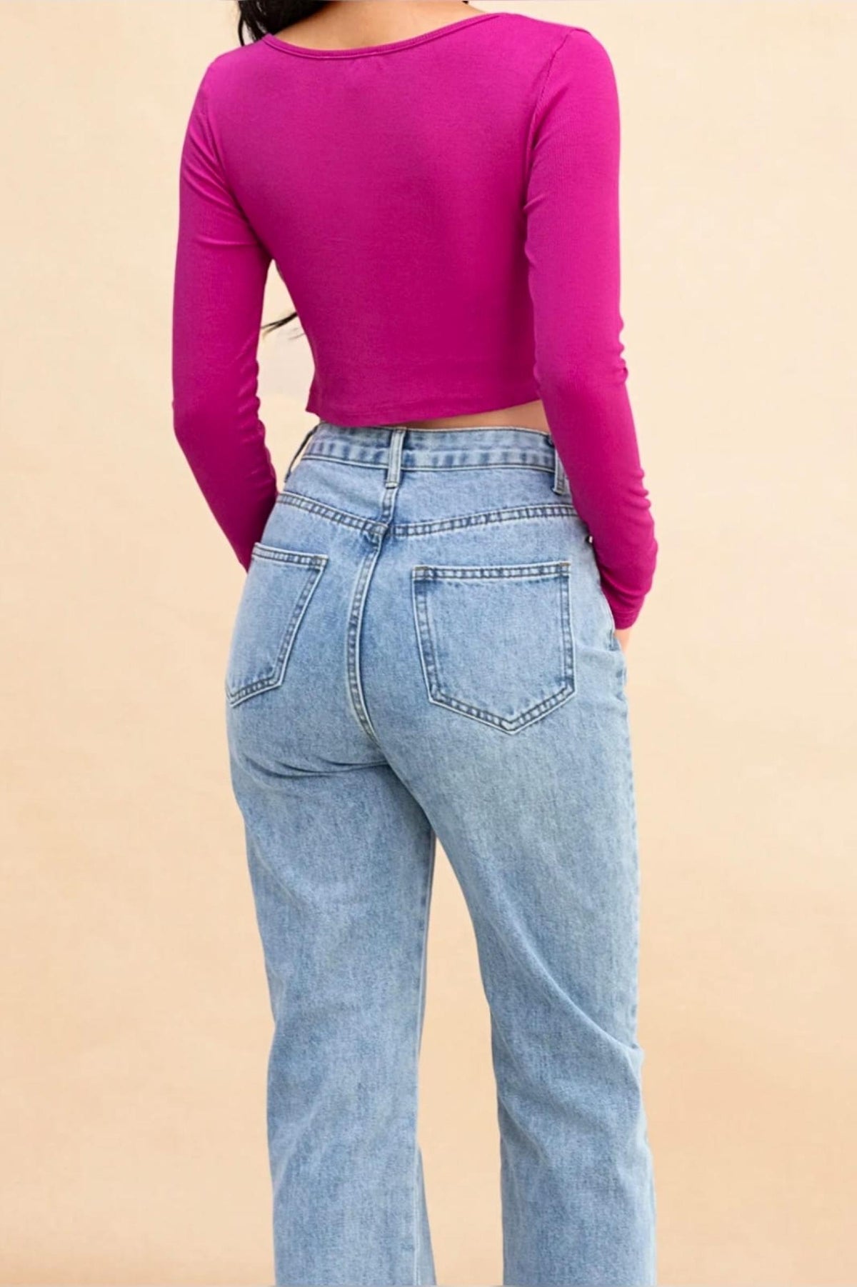 Crop top côtelé fuchsia Modèle Anéa - Santa Mode - vue 4