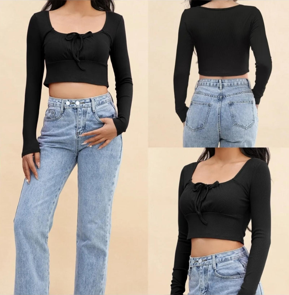Crop top côtelé noir Modèle Anéa - Santa Mode