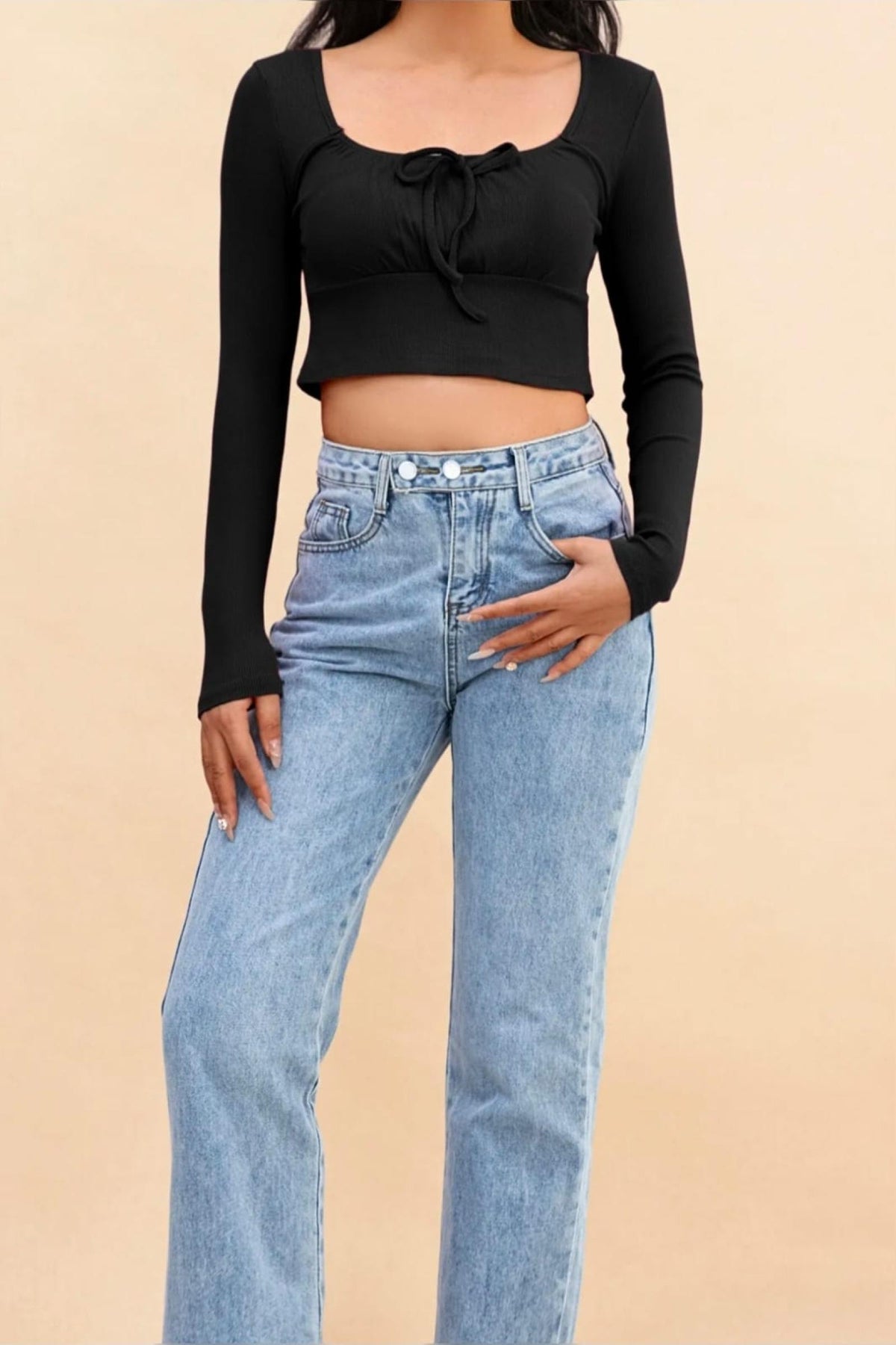 Crop top côtelé noir Modèle Anéa - Santa Mode - vue 2