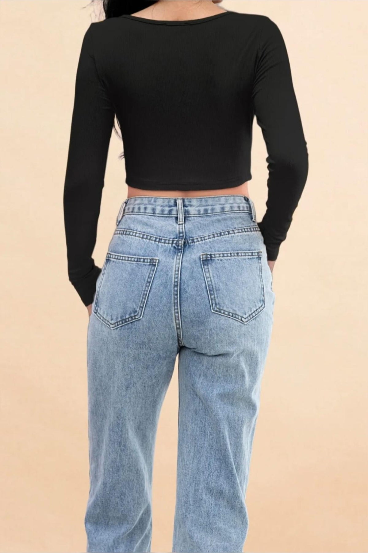 Crop top côtelé noir Modèle Anéa - Santa Mode - vue 4