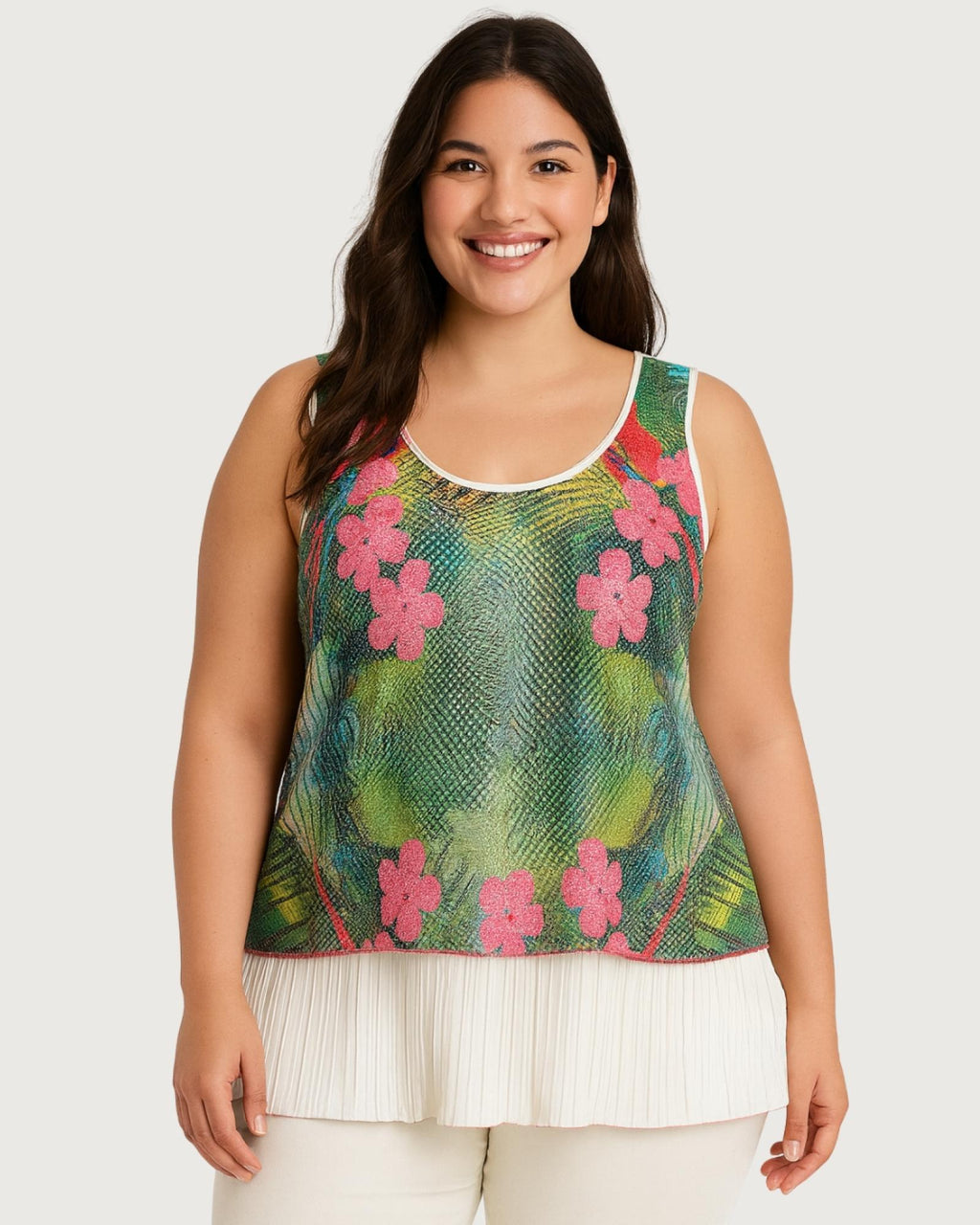 Débardeur fleuri multicolore à base plissée Modèle Maïa