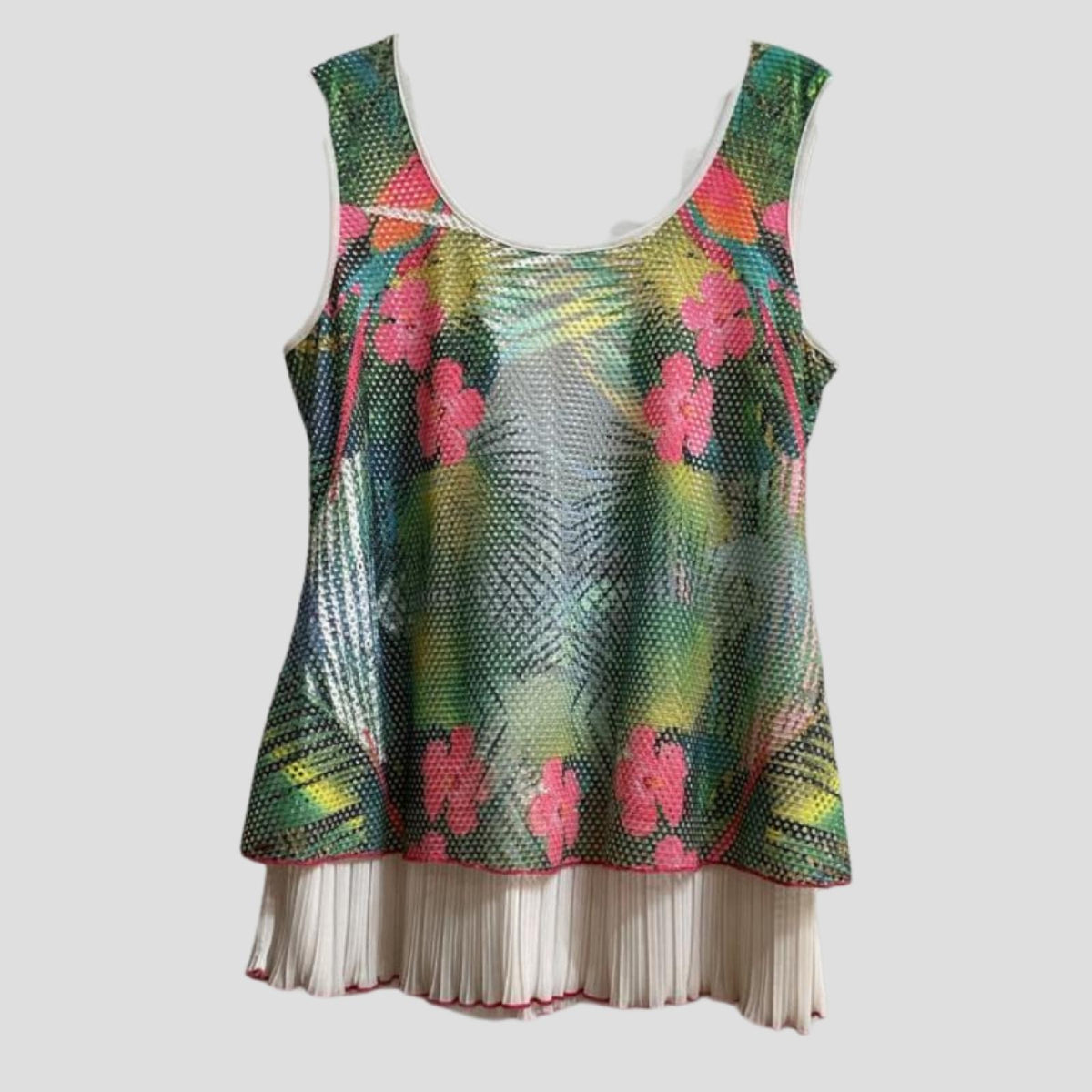 Débardeur fleuri multicolore à base plissée Modèle Maïa - vue 2