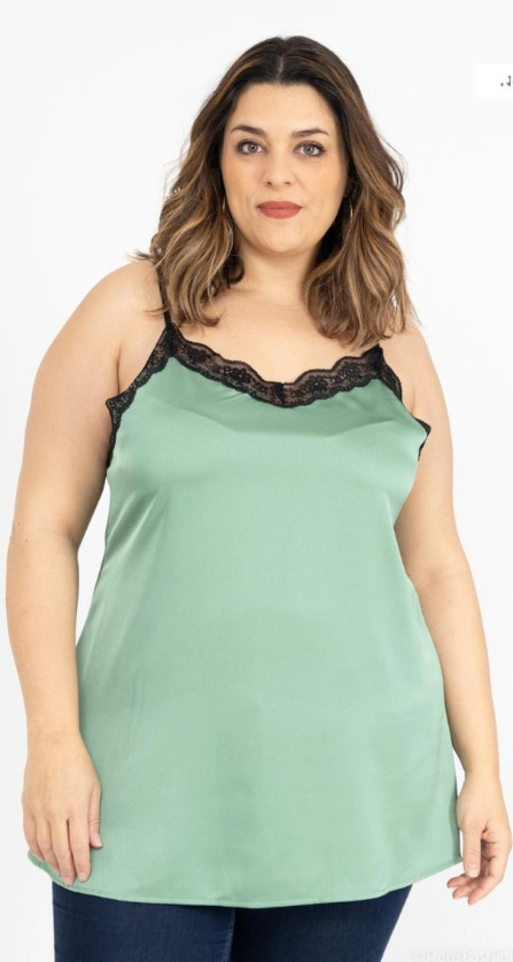 Débardeur grandes tailles effet satin vert Modèle Aveira - Santa Mode