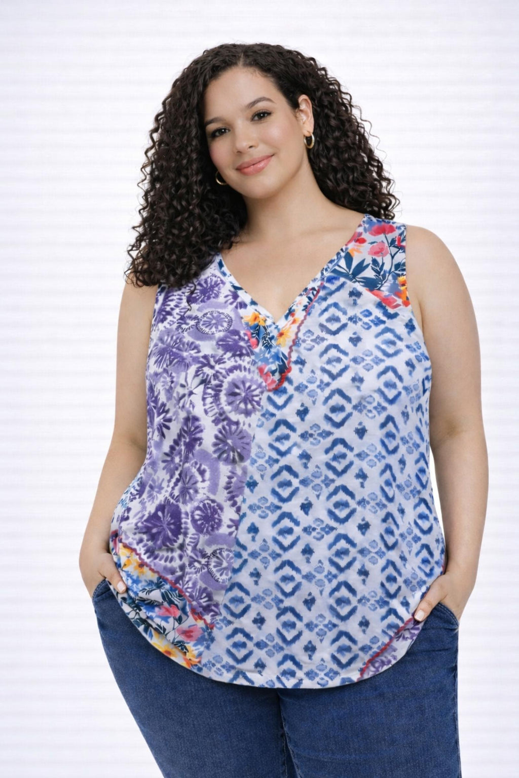 Débardeur grandes tailles patchwork Modèle Hortensia - Santa Mode