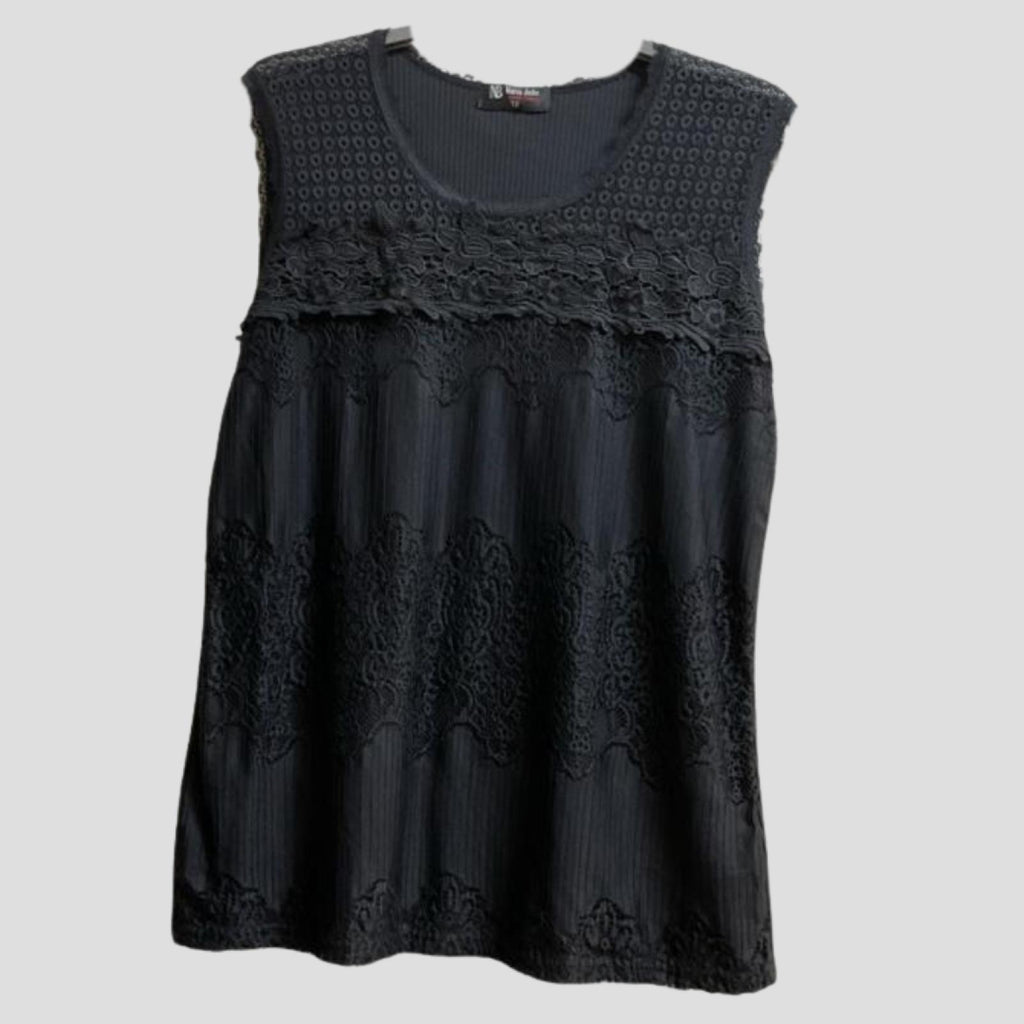 Débardeur noir texturé à broderies Modèle Selma - vue 2