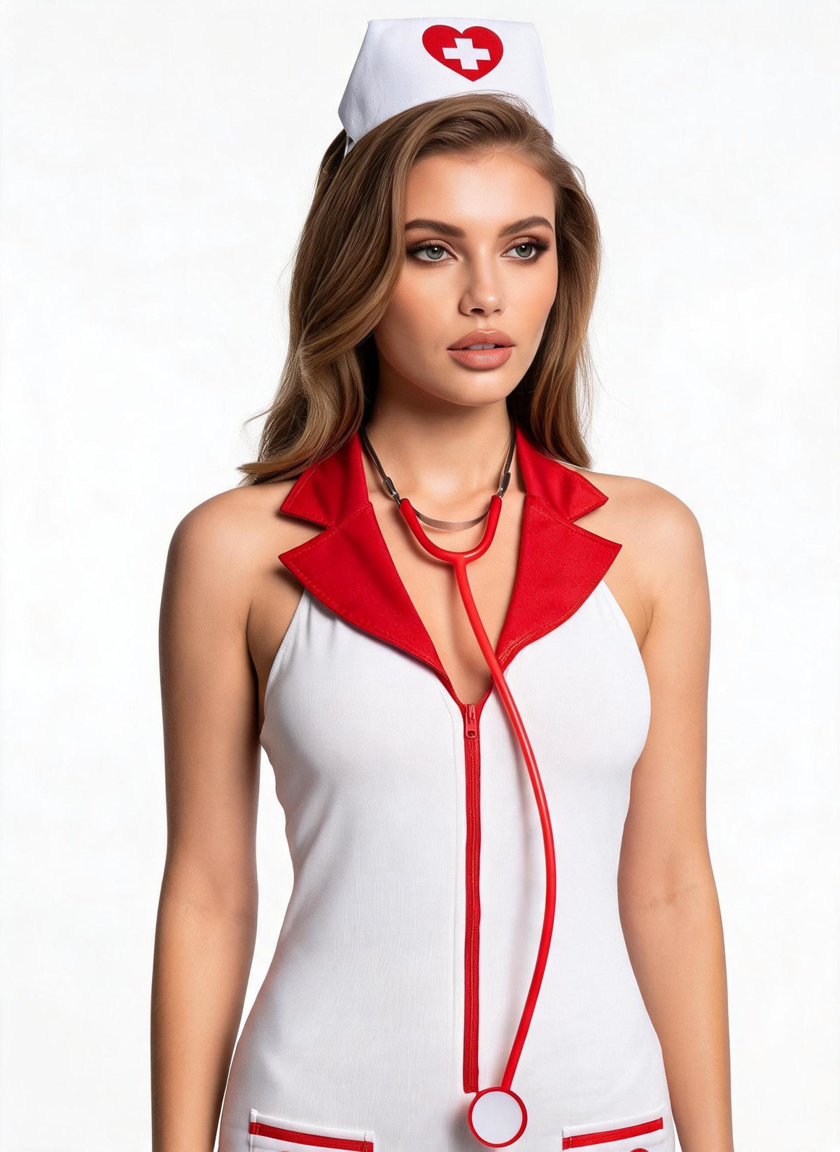 Déguisement infirmière sexy blanc et rouge Modèle Jenny - vue 4