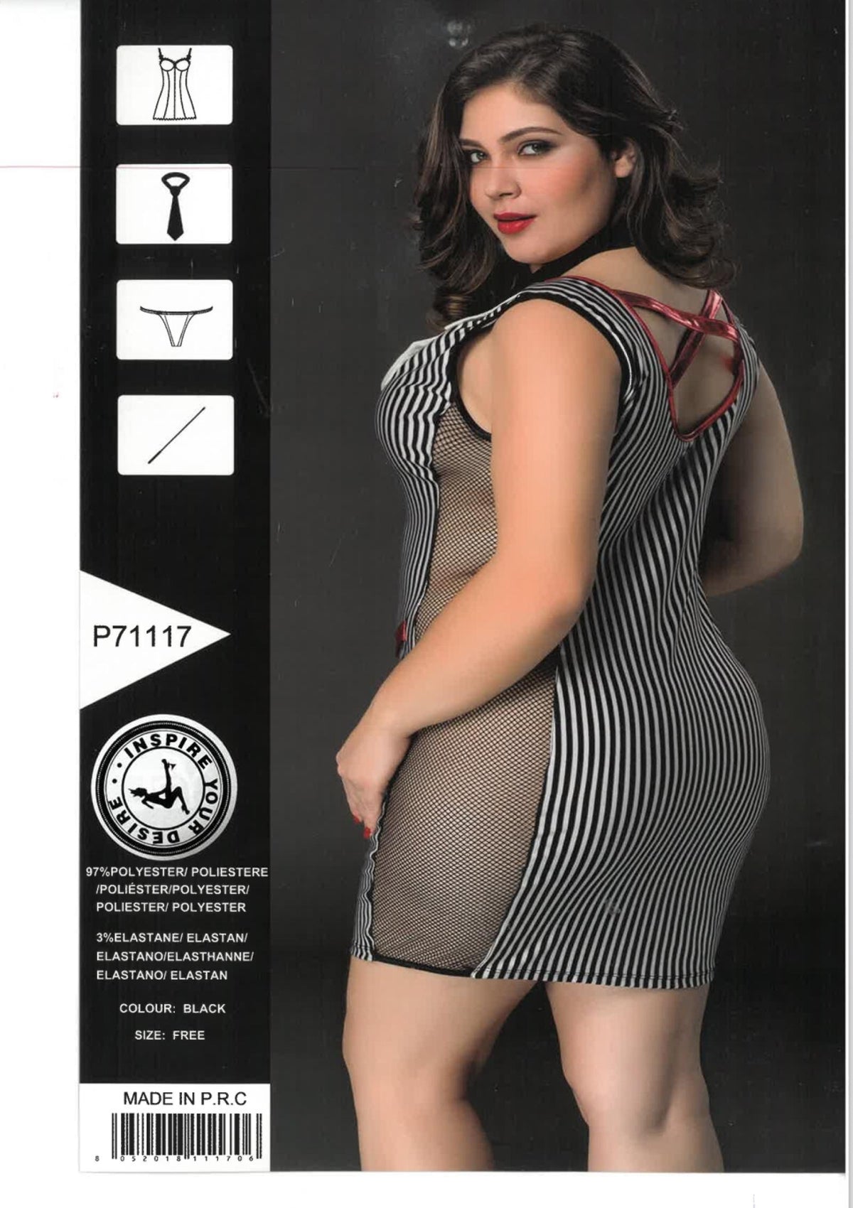Déguisement sexy rayé noir et blanc Modèle Mandy - vue 6