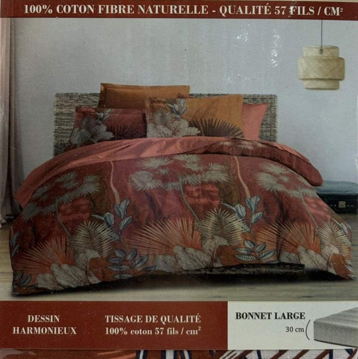Drap housse Bracia Bordeaux motif coloré 160x200cm pour 2 personnes