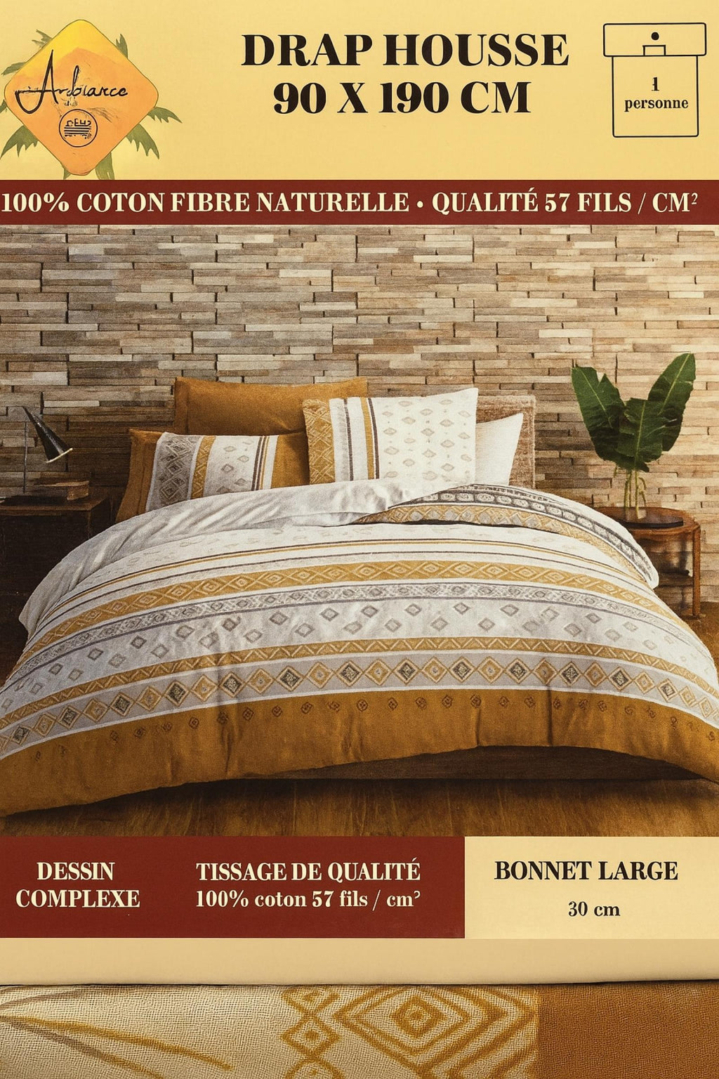 Drap housse Clémence Blanc à motif coloré 90x190cm