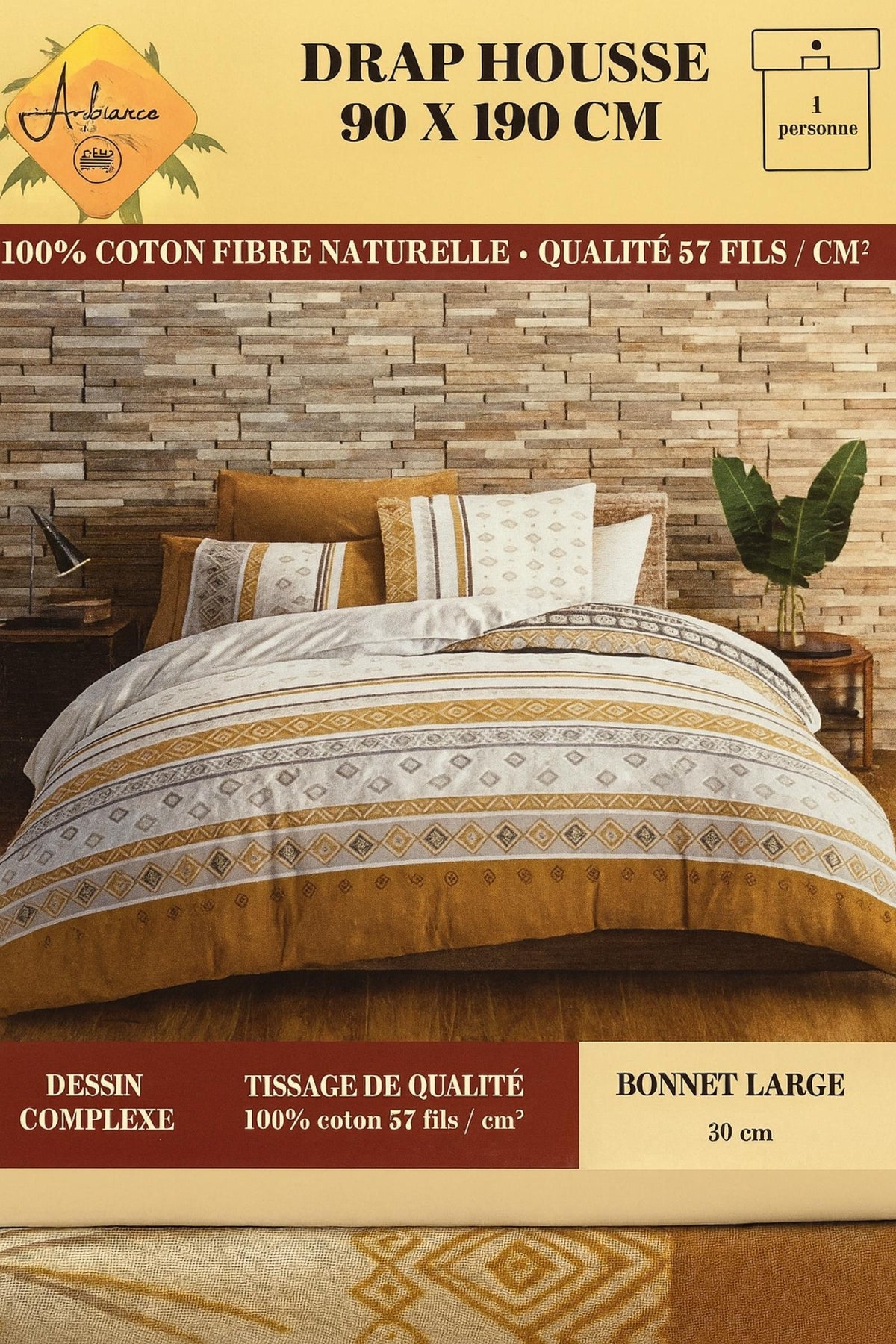 Drap housse Clémence Blanc à motif coloré 90x190cm