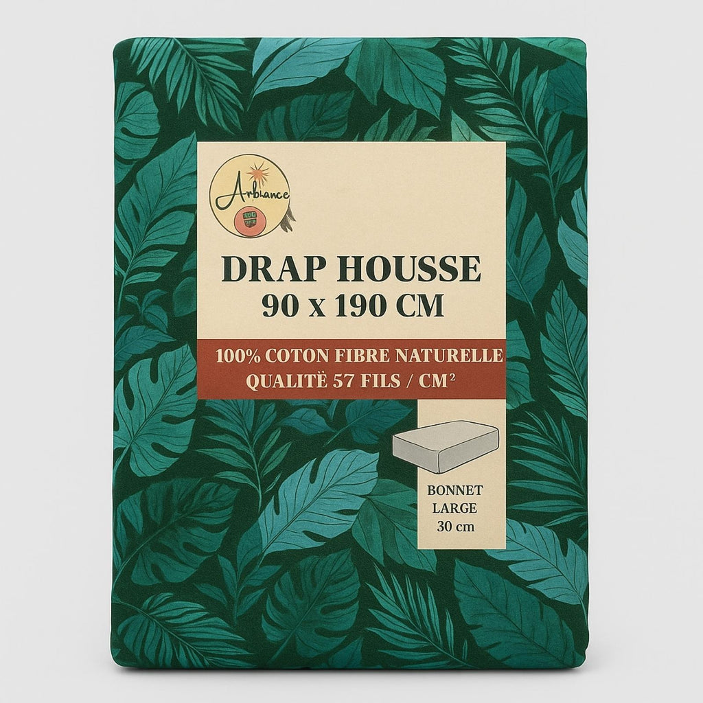 Drap housse Clémence Bleu turquoise à motif coloré 90x190cm - vue 2