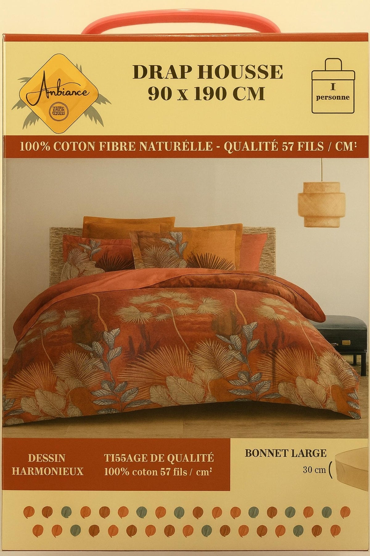 Drap housse Clémence Rouge à motif coloré 90x190cm