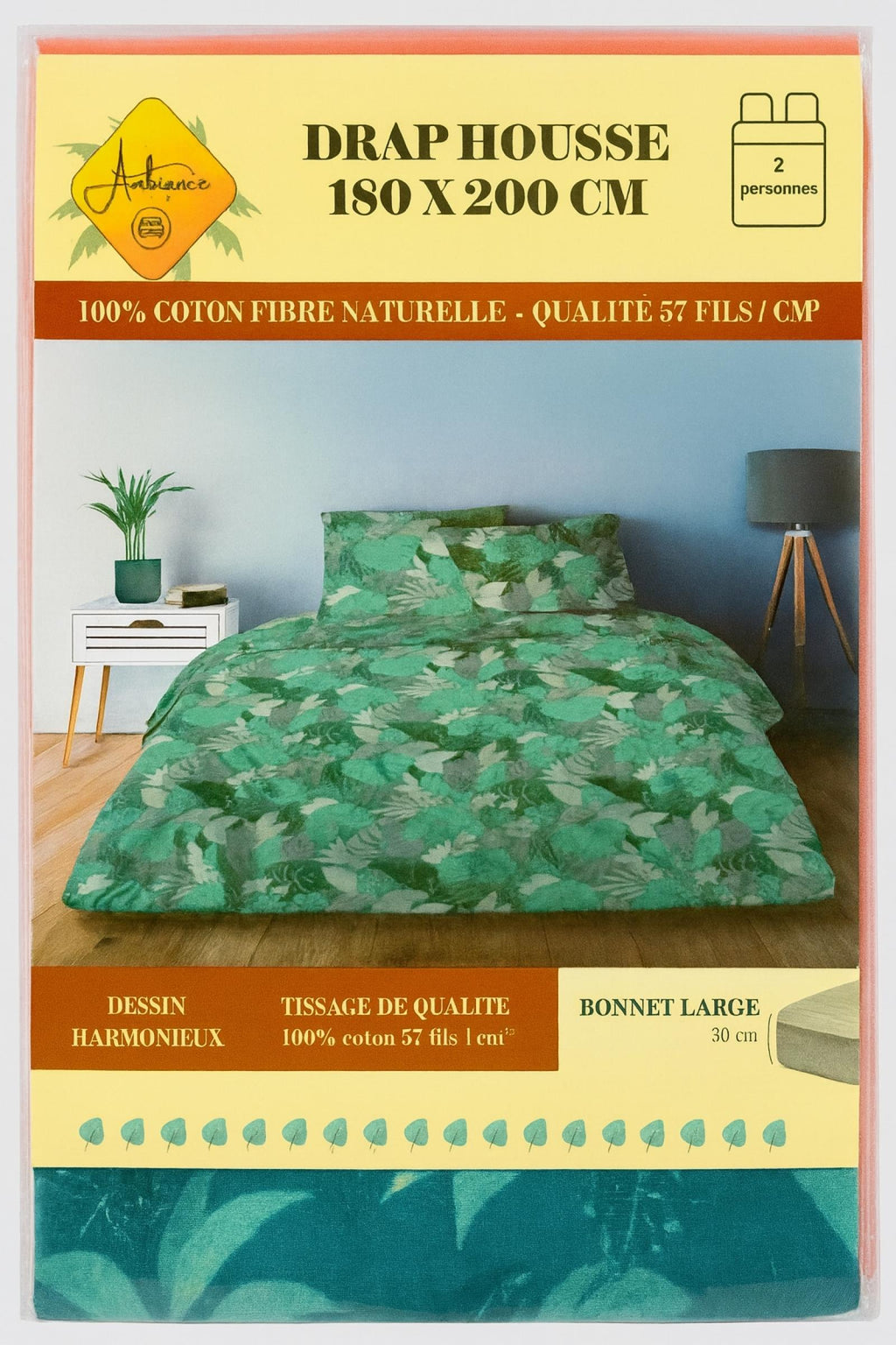 Drap housse Mélina Bleu/Vert à motif coloré 180x200cm