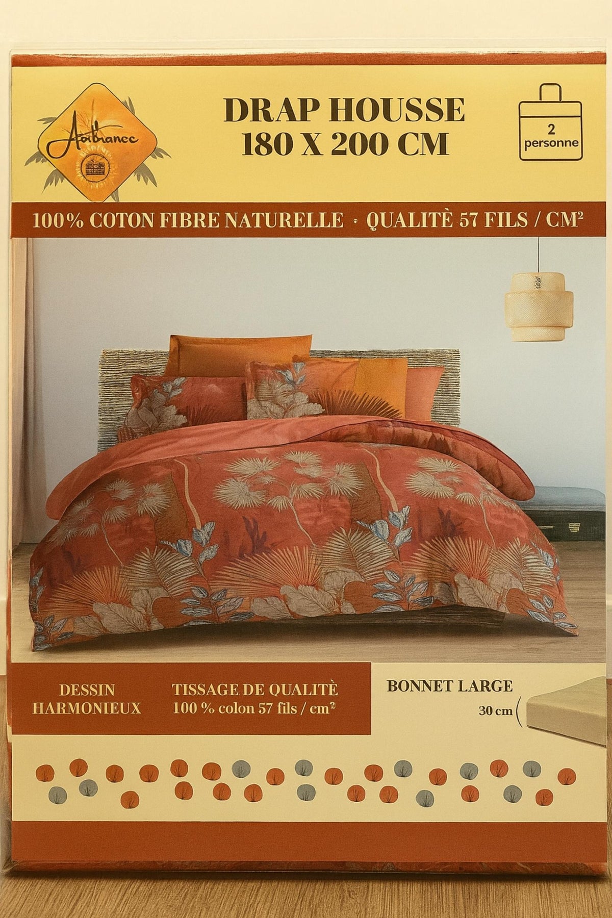 Drap housse Mélina Rouge à motif coloré 180x200cm