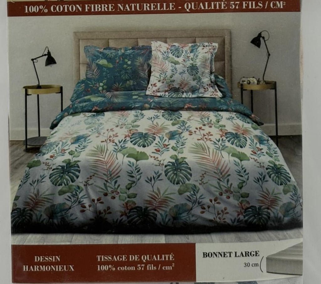 Drap housse Valérie Turquoise à motif coloré 200x200cm pour 2 personnes