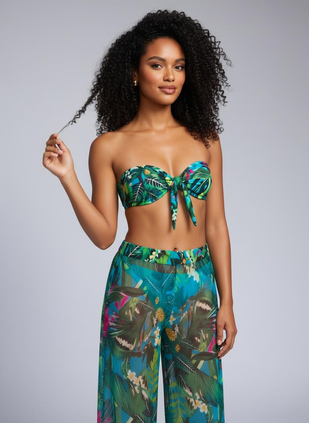 Ensemble 3 pièces bikini et pantalon transparent bleu Modèle Mai-Li