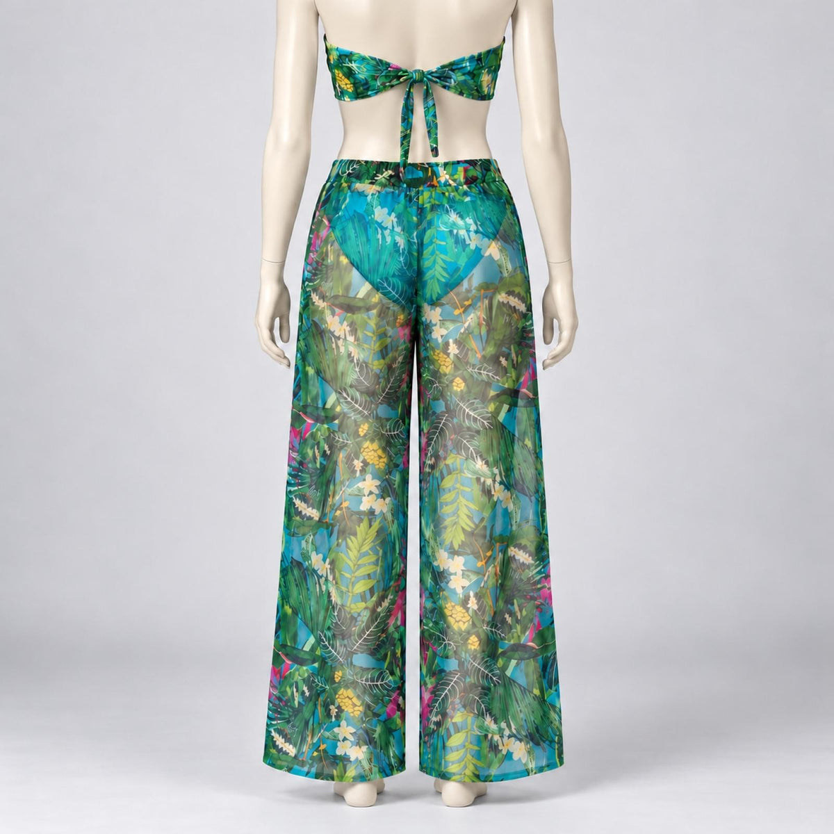 Ensemble 3 pièces bikini et pantalon transparent bleu Modèle Mai-Li - vue 10