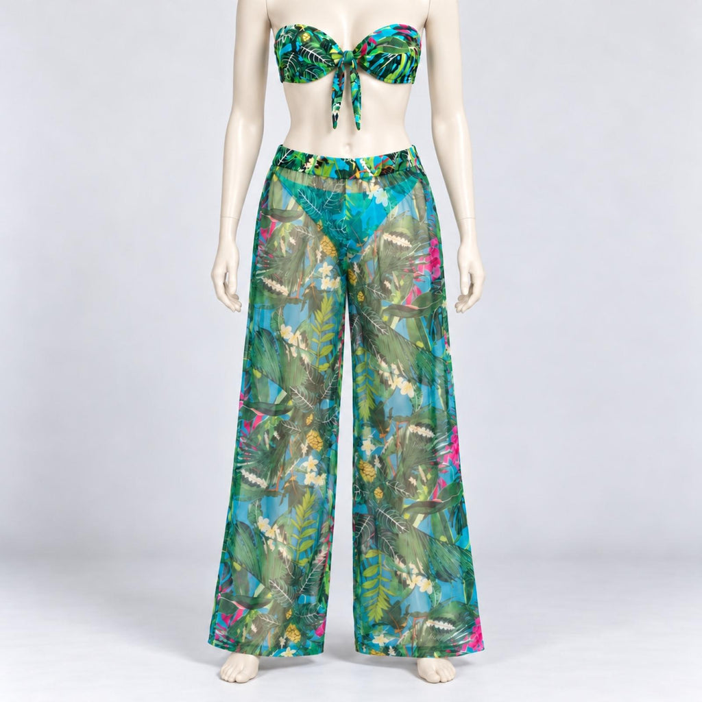 Ensemble 3 pièces bikini et pantalon transparent bleu Modèle Mai-Li - vue 14