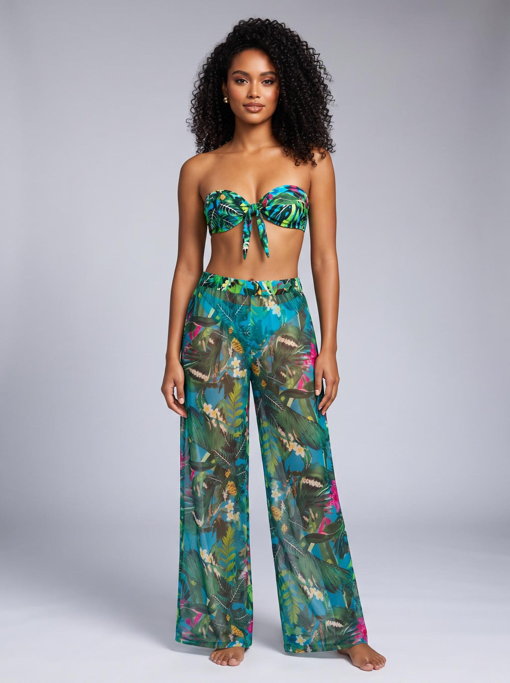 Ensemble 3 pièces bikini et pantalon transparent bleu Modèle Mai-Li - vue 3