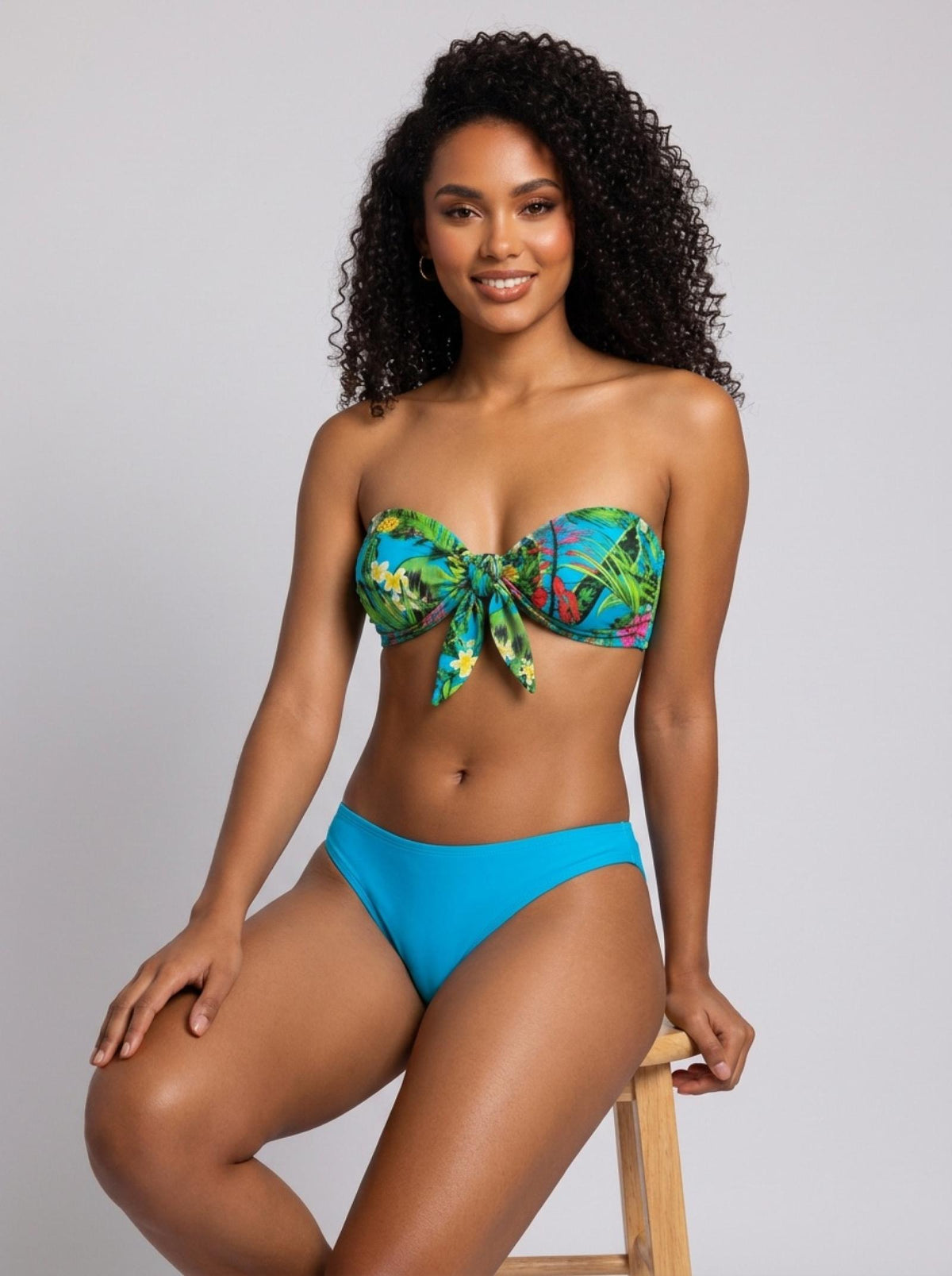 Ensemble 3 pièces bikini et pantalon transparent bleu Modèle Mai-Li - vue 6