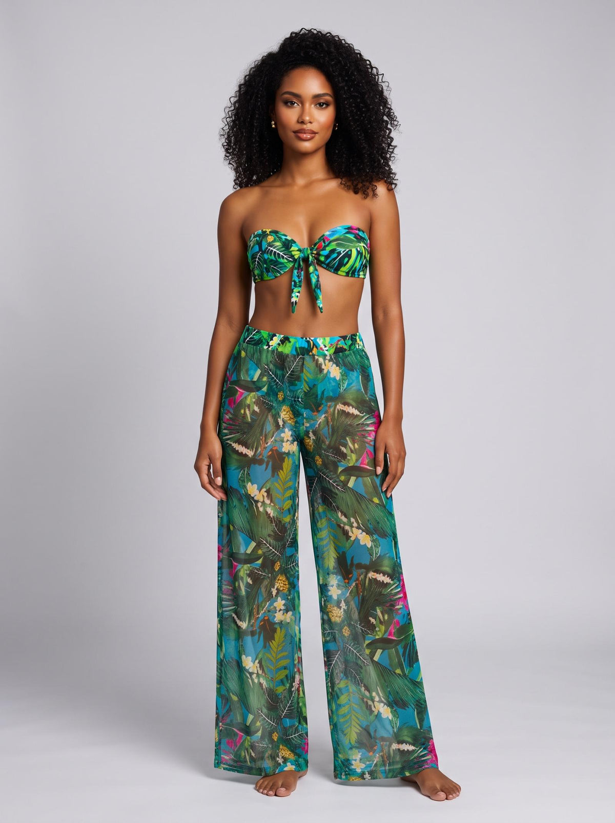 Ensemble 3 pièces bikini et pantalon transparent noir Modèle Mai-Li - vue 2