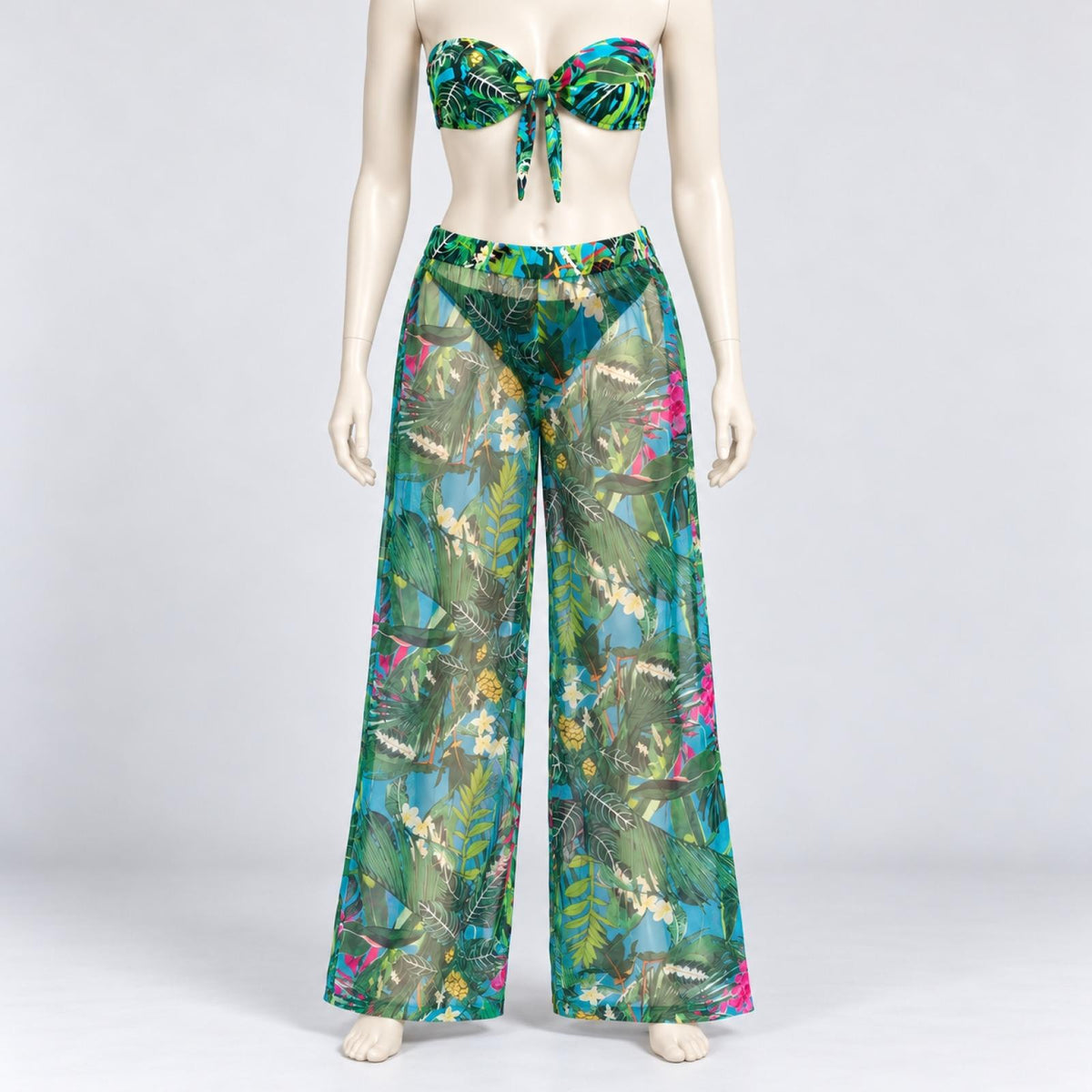 Ensemble 3 pièces bikini et pantalon transparent noir Modèle Mai-Li - vue 9