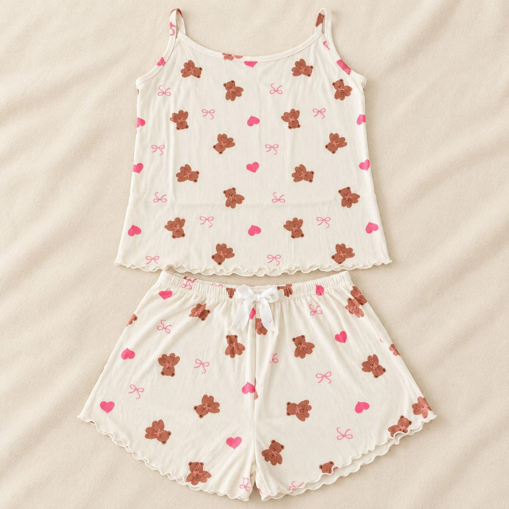 Ensemble caraco et short beige à oursons et cœurs Modèle Mila - vue 5