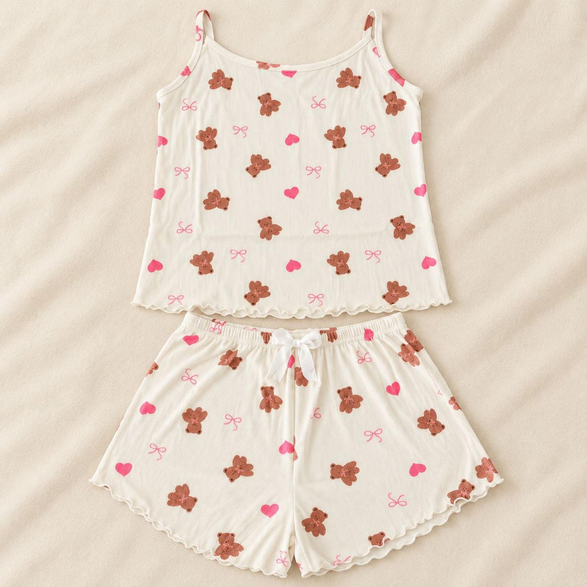 Ensemble caraco et short beige à oursons et cœurs Modèle Mila - vue 5