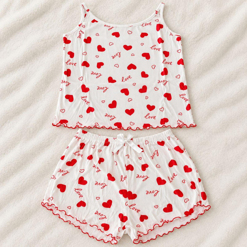 Ensemble caraco et short blanc à cœurs rouges Modèle Romy - vue 2