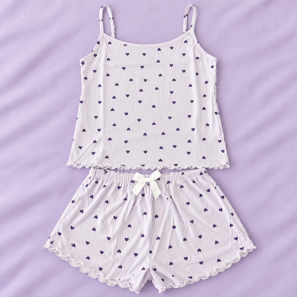 Ensemble caraco et short parme à petits cœurs Modèle Lila - vue 5