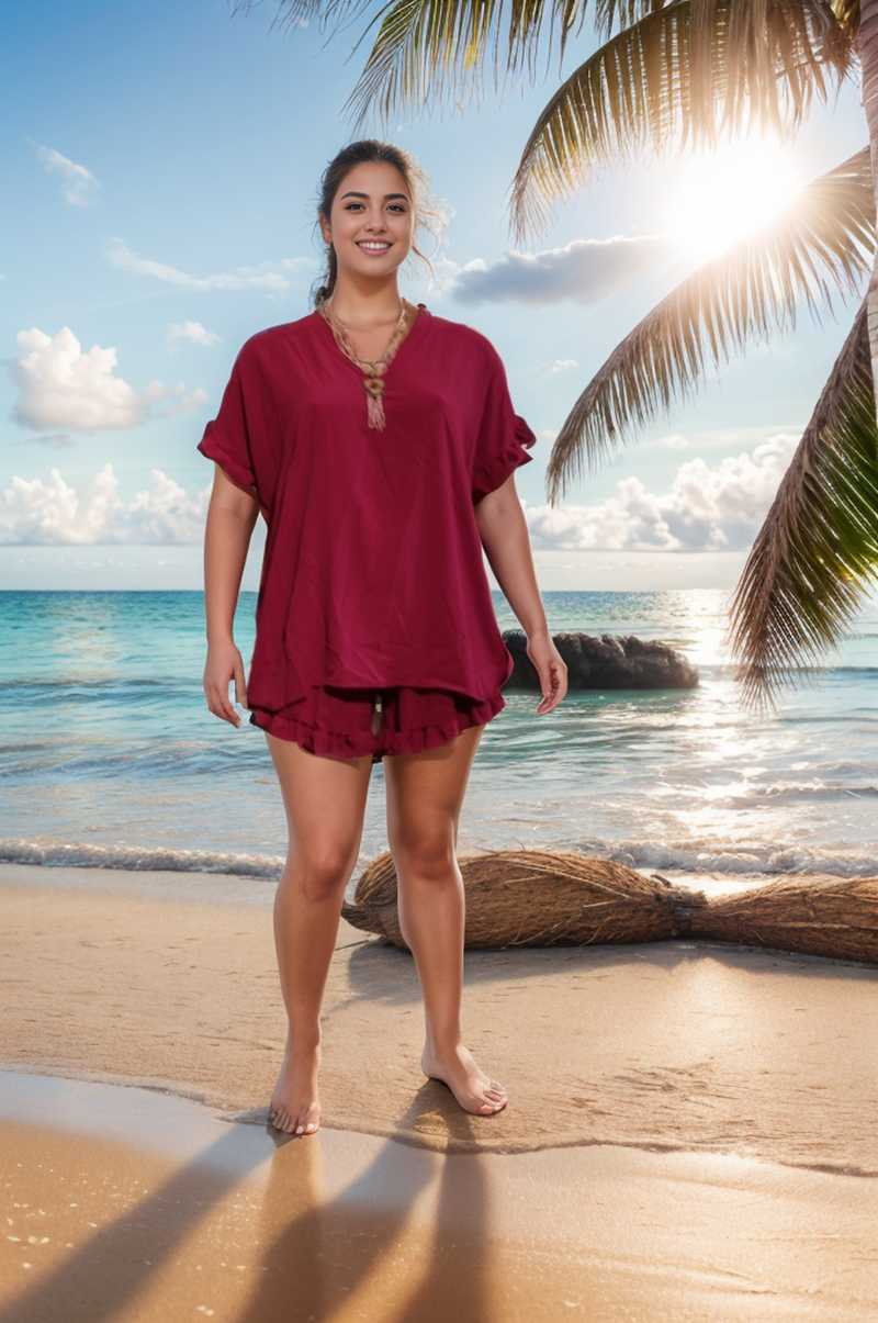 Ensemble de plage grandes tailles fuchsia Modèle Marina - vue 2