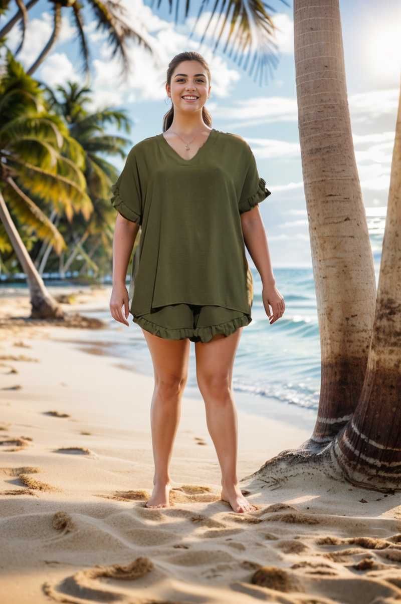 Ensemble de plage grandes tailles kaki Modèle Marina - vue 2