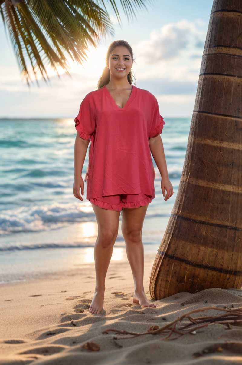 Ensemble de plage grandes tailles rose Modèle Marina - vue 2