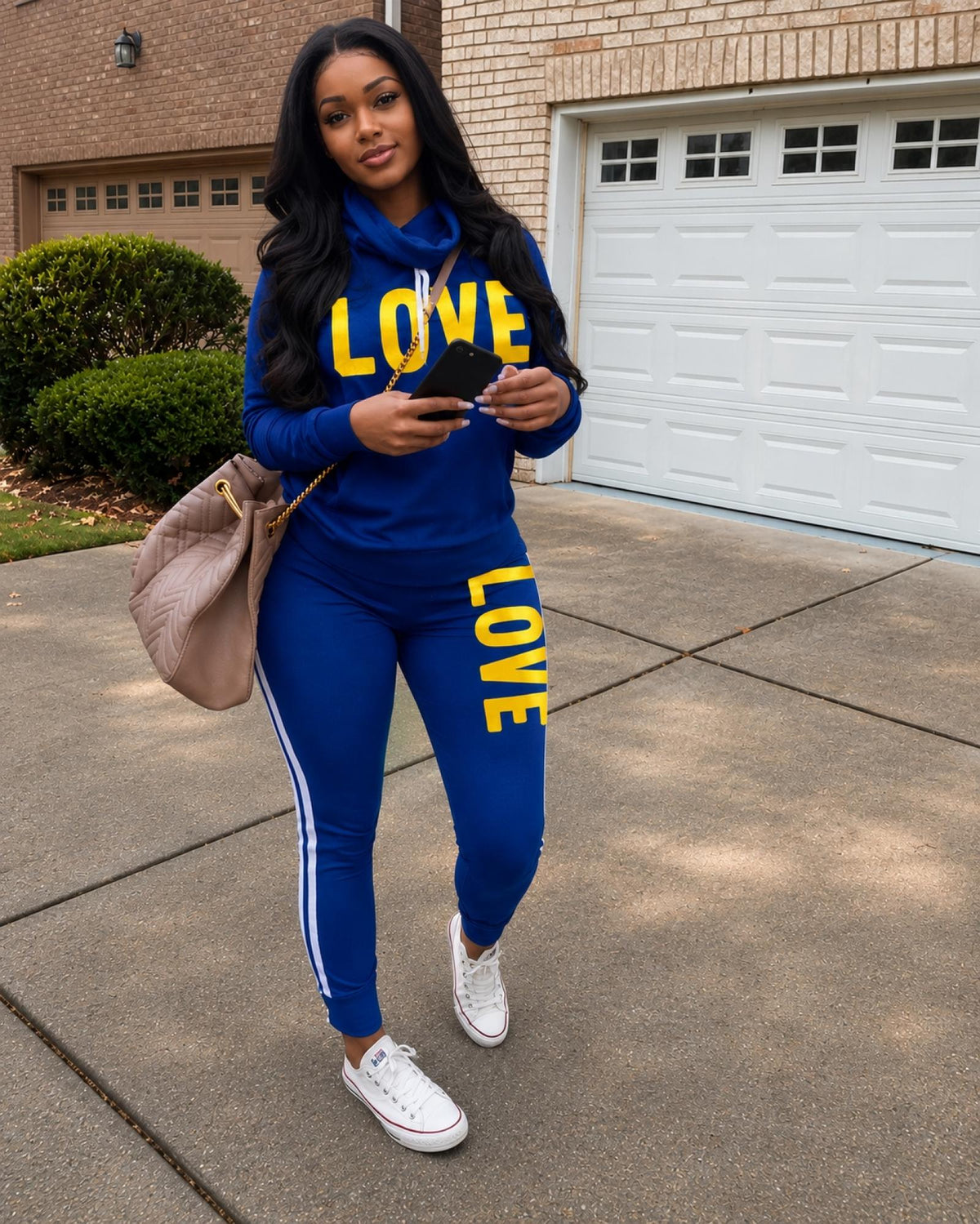 Ensemble jogging femme à capuche bleu Modèle Love