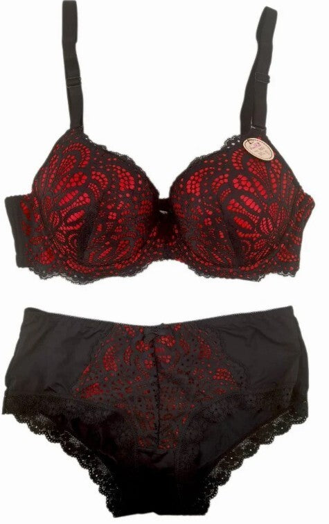 Ensemble lingerie Soutien-gorge/culottenoir-rouge Elégance