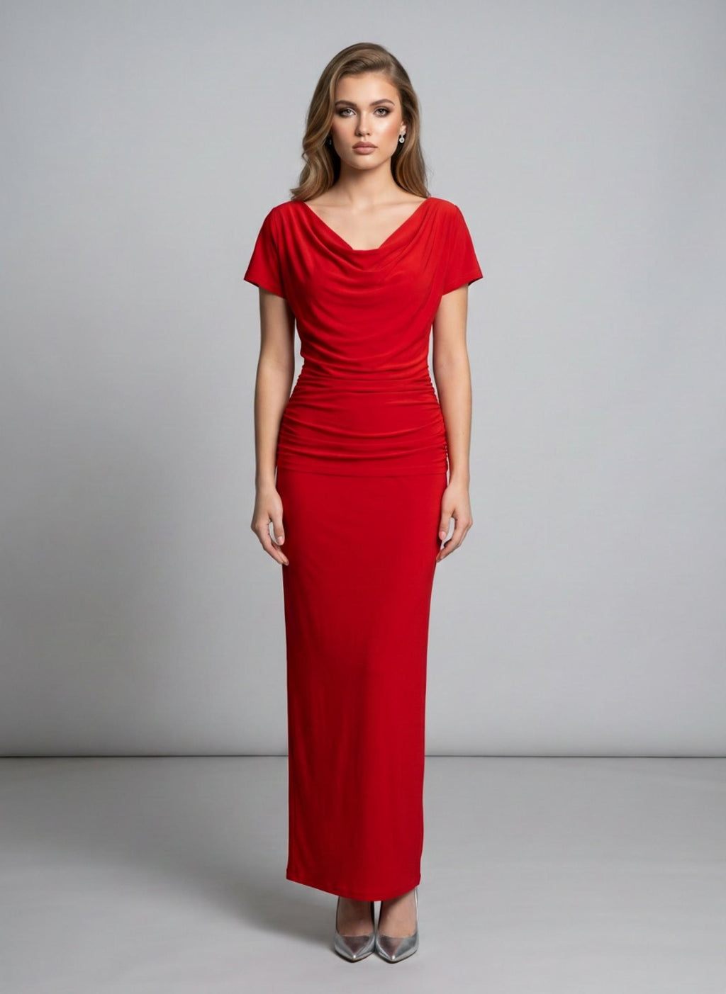 Ensemble modèle Liora rouge drapé et fendu - vue 2