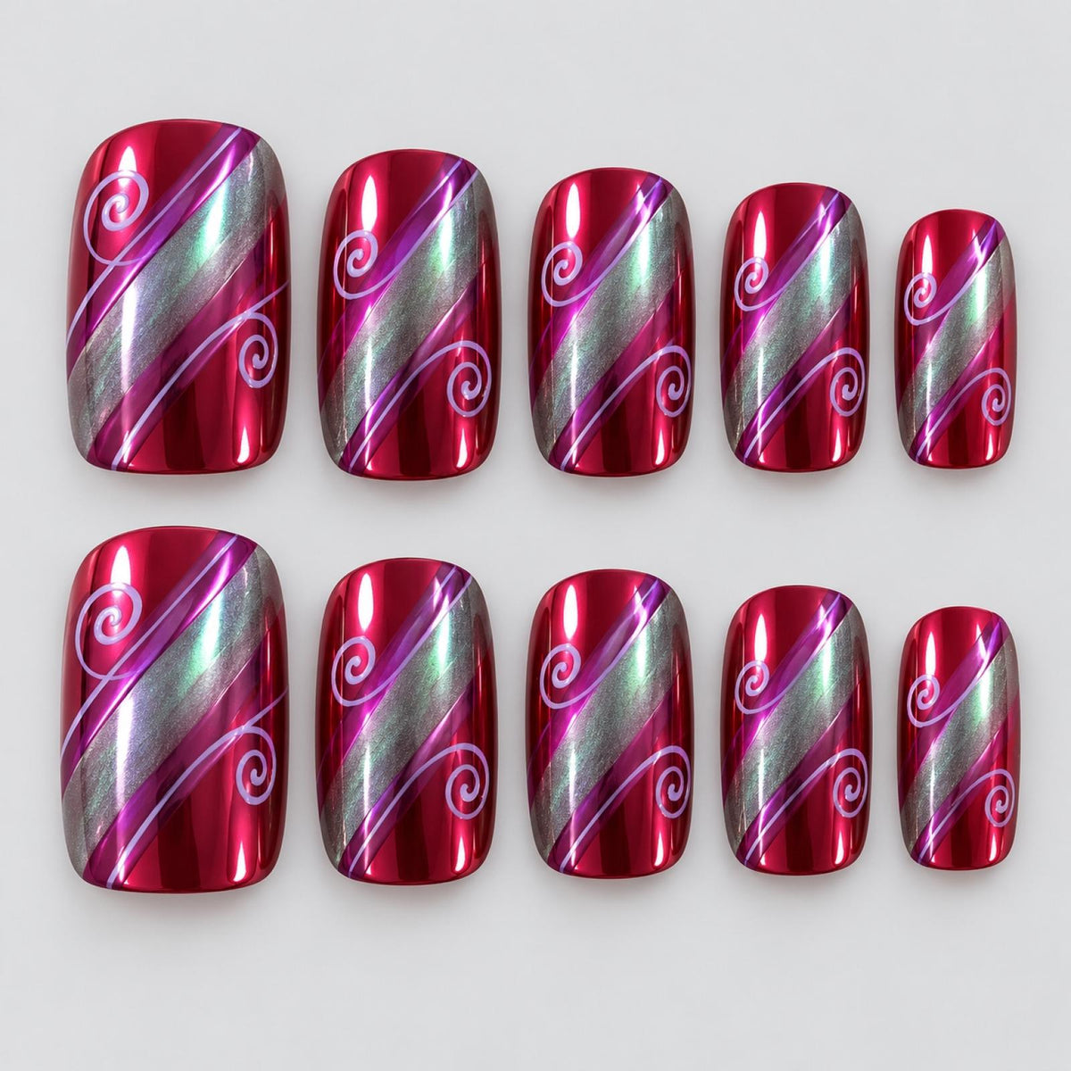 Faux ongles bordeaux à arabesques contrastantes - vue 3