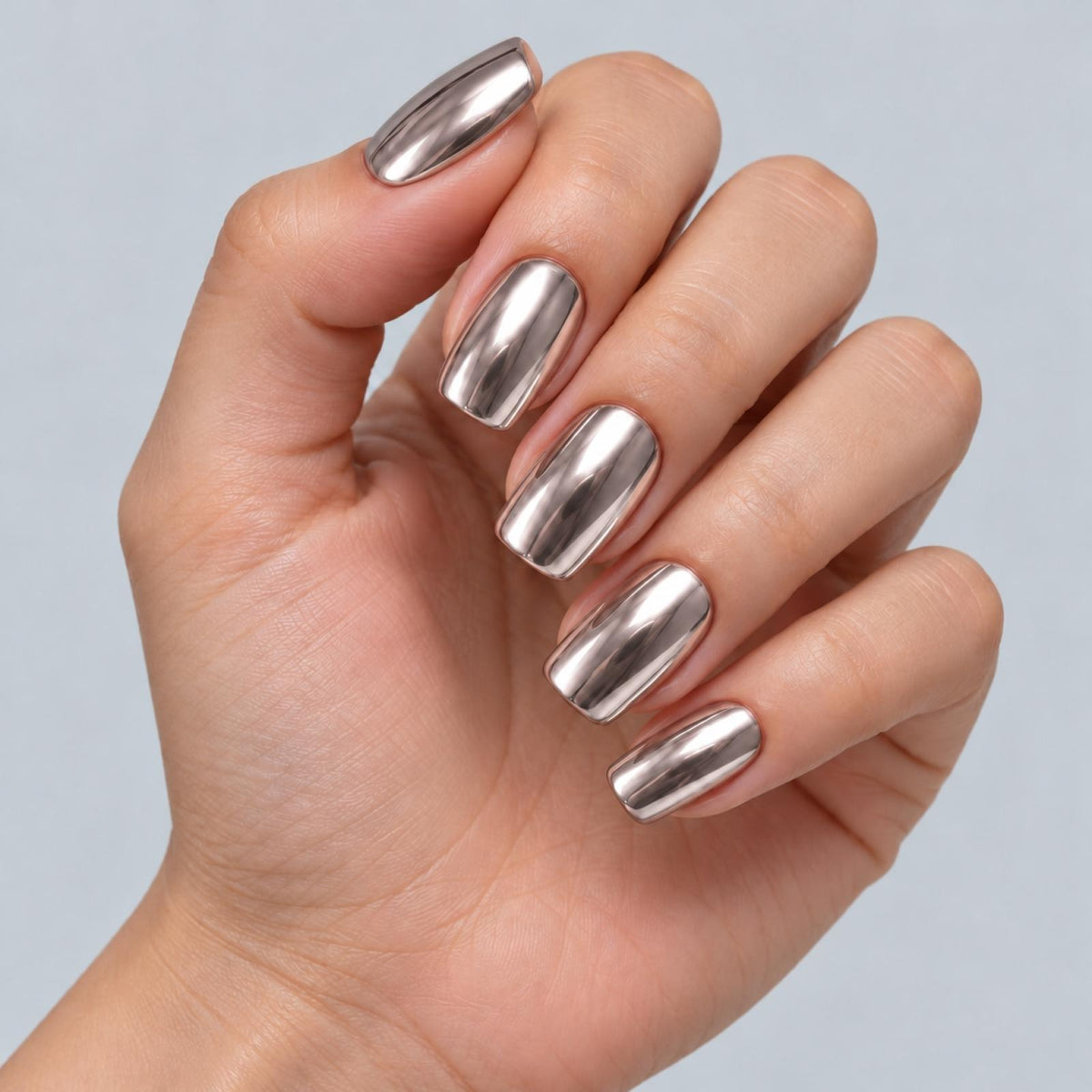 Faux ongles gris argenté Chromé