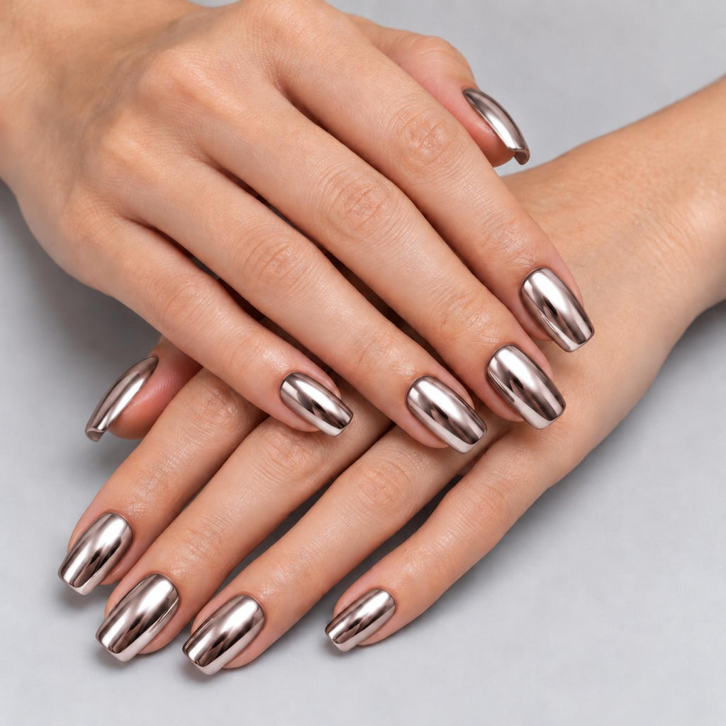 Faux ongles gris argenté Chromé - vue 3