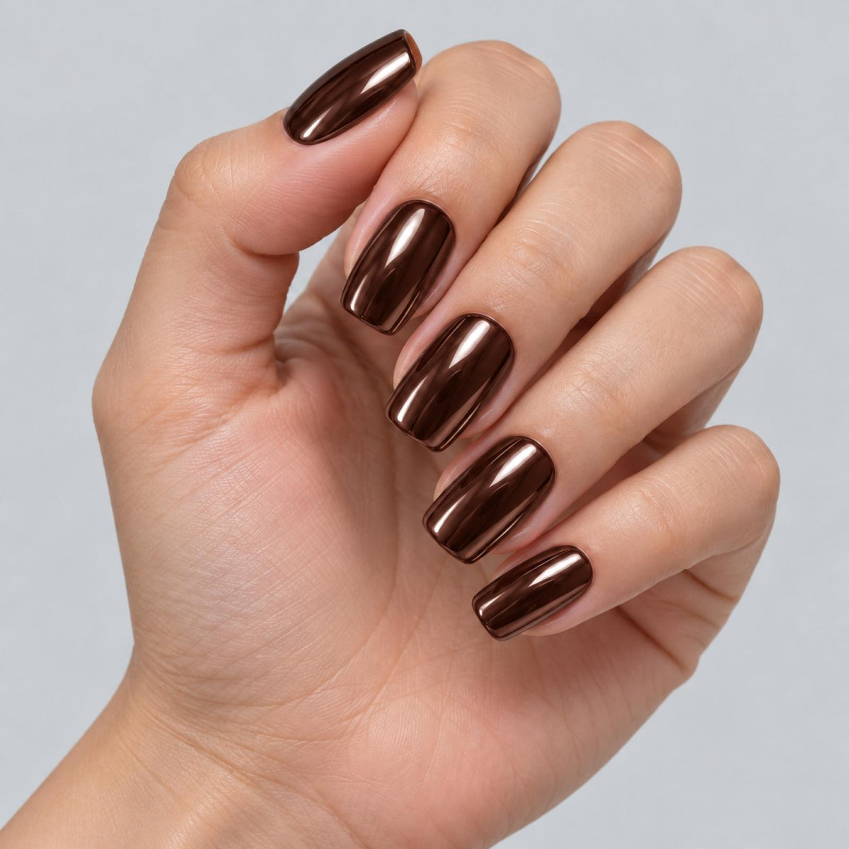 Faux ongles marron chocolat Chromé - vue 2