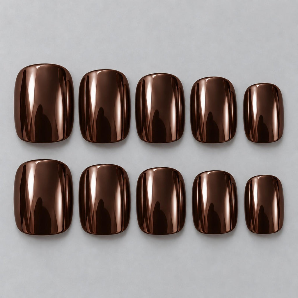 Faux ongles marron chocolat Chromé - vue 4