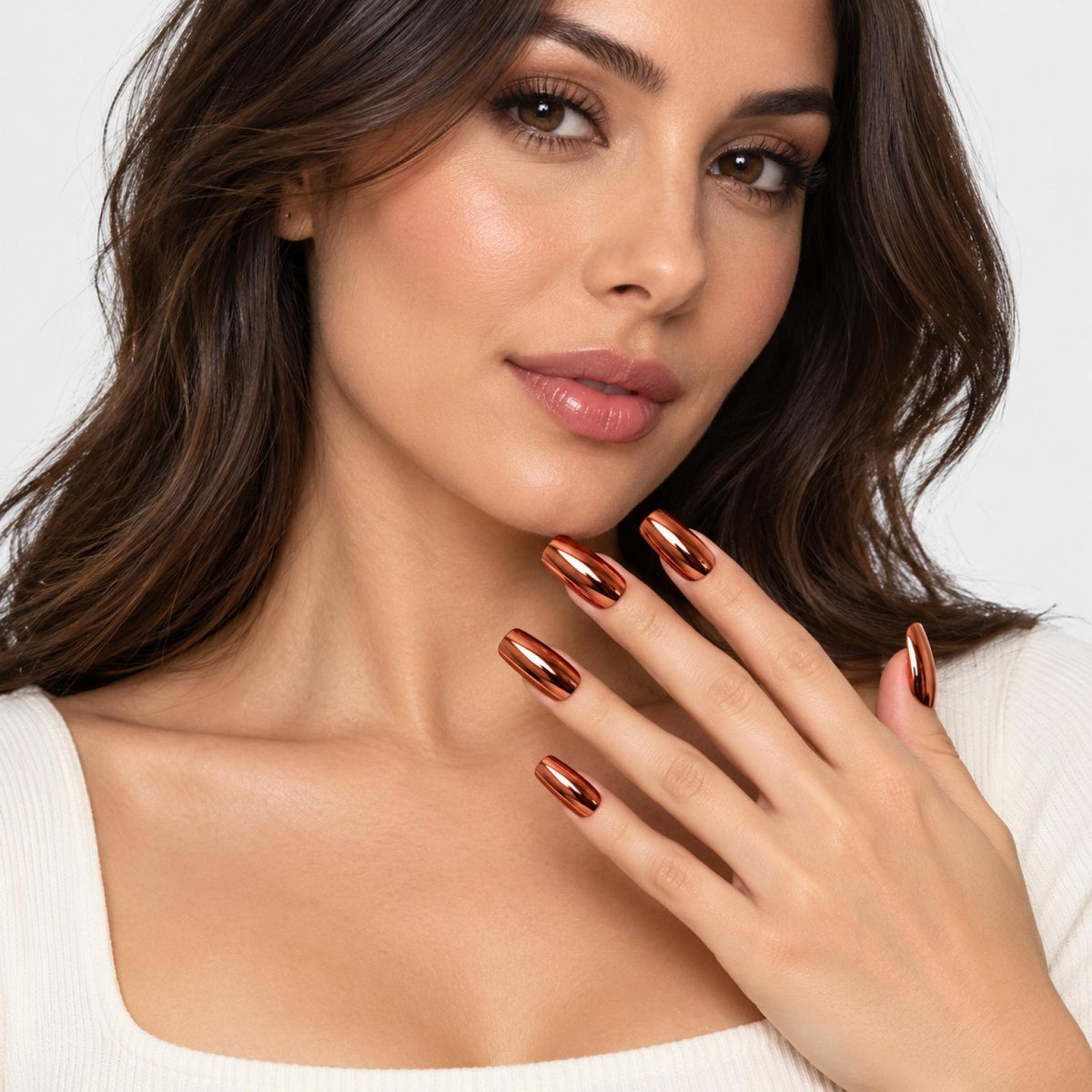 Faux ongles orange chromé - vue 4