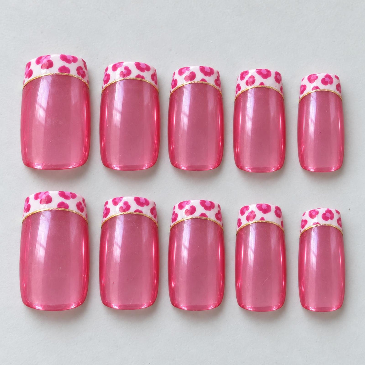 Faux ongles roses à bord léopard contrastant - vue 2